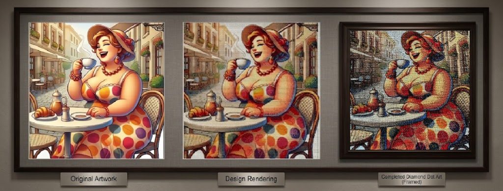Original Photo → Sample Layout → Finished Diamond Painting